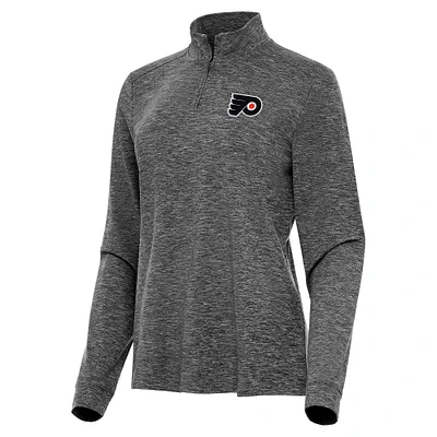 Women's Antigua  Heather Black Philadelphia Flyers Mentor Quarter-Zip Mock Long Sleeve Top