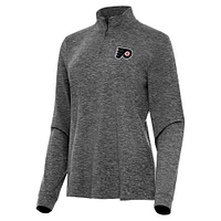 Women's Antigua  Heather Black Philadelphia Flyers Mentor Quarter-Zip Mock Long Sleeve Top