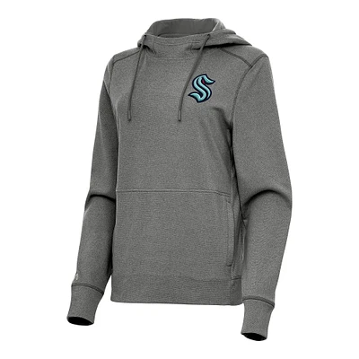 Women's Antigua Heather Black Seattle Kraken Justice Pullover Hoodie