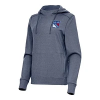 Women's Antigua Heather Navy New York Rangers Justice Pullover Hoodie