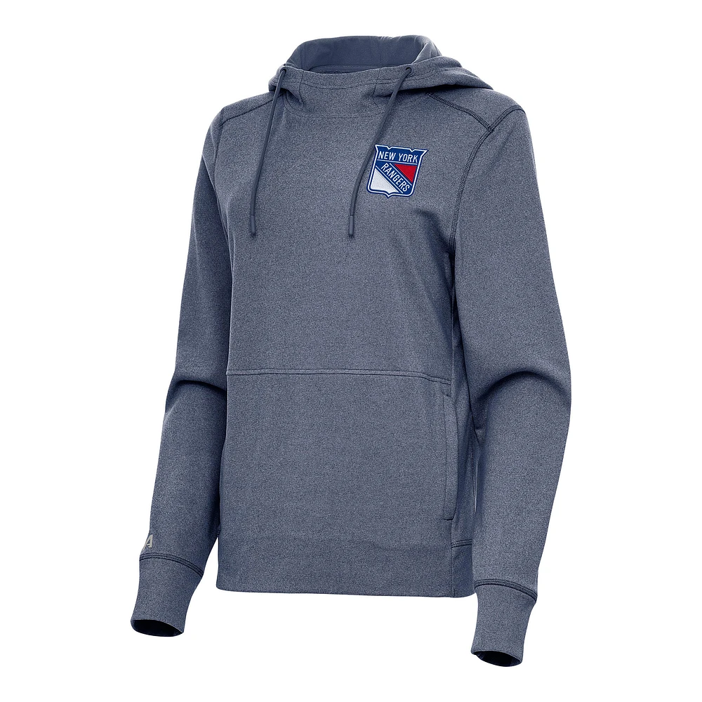 Women's Antigua Heather Navy New York Rangers Justice Pullover Hoodie
