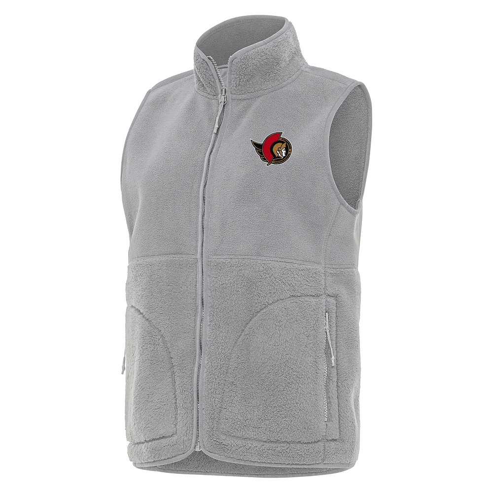 Women's Antigua Gray Ottawa Senators Nostalgic Full-Zip Vest