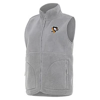 Women's Antigua  Gray Pittsburgh Penguins Nostalgic Full-Zip Vest