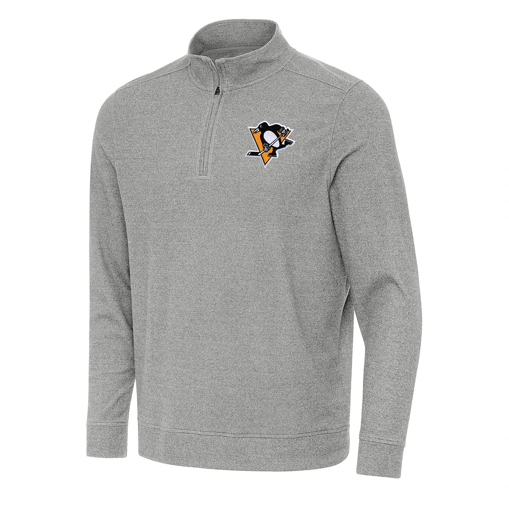 Men's Antigua Heather Pittsburgh Penguins Subtle Quarter-Zip Sweatshirt
