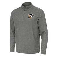 Men's Antigua Heather Black Pittsburgh Penguins Subtle Quarter-Zip Sweatshirt