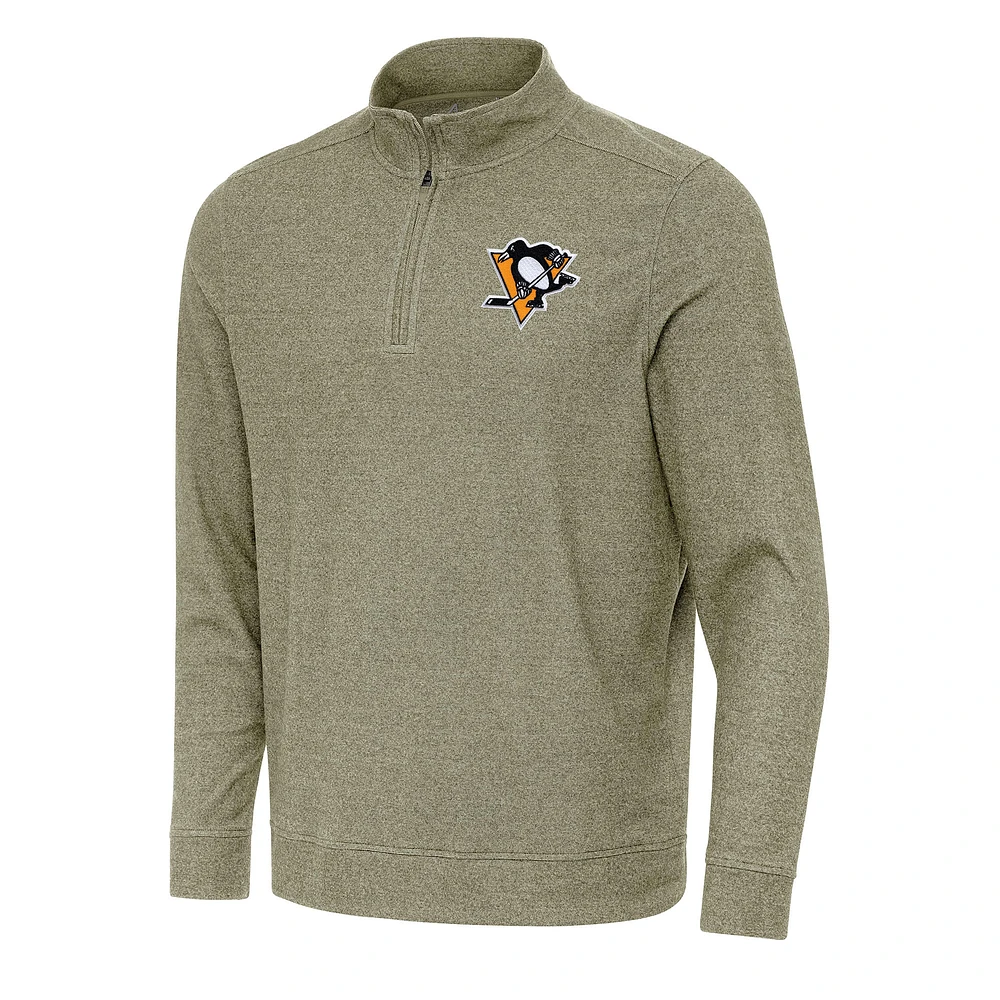 Men's Antigua Olive Pittsburgh Penguins Subtle Quarter-Zip Sweatshirt