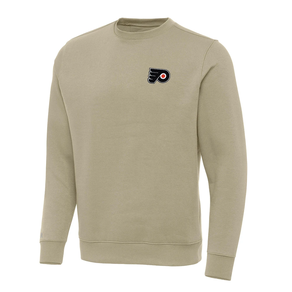 Men's Antigua Khaki Philadelphia Flyers Victory Crewneck Pullover Sweatshirt
