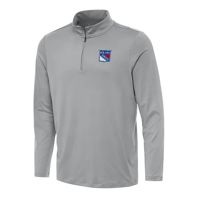 Men's Antigua Gray New York Rangers Reprocess Quarter-Zip Top