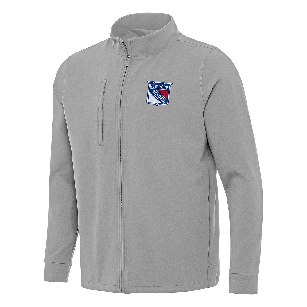 Men's Antigua Gray New York Rangers Regard Full-Zip Jacket