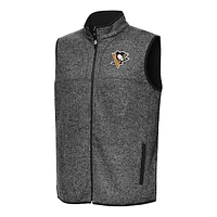 Men's Antigua Heather Black Pittsburgh Penguins Fortune Full-Zip Vest