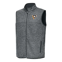 Men's Antigua Heather Gray Pittsburgh Penguins Fortune Full-Zip Vest