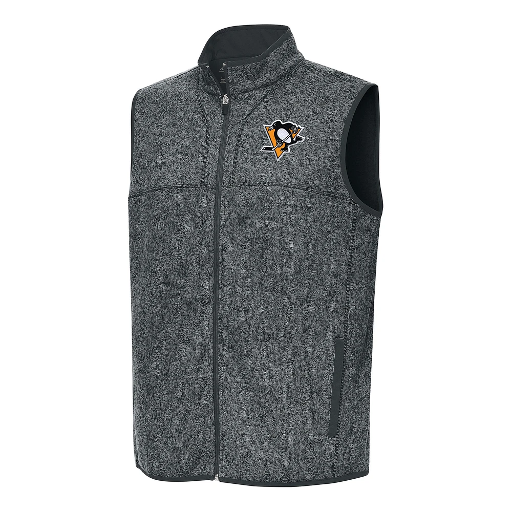 Men's Antigua Heather Gray Pittsburgh Penguins Fortune Full-Zip Vest