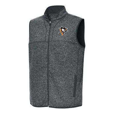 Men's Antigua Heather Gray Pittsburgh Penguins Fortune Full-Zip Vest