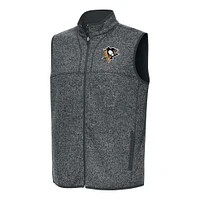 Men's Antigua Heather Gray Pittsburgh Penguins Fortune Full-Zip Vest