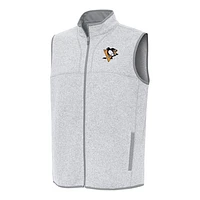 Men's Antigua Heather Gray Pittsburgh Penguins Fortune Full-Zip Vest