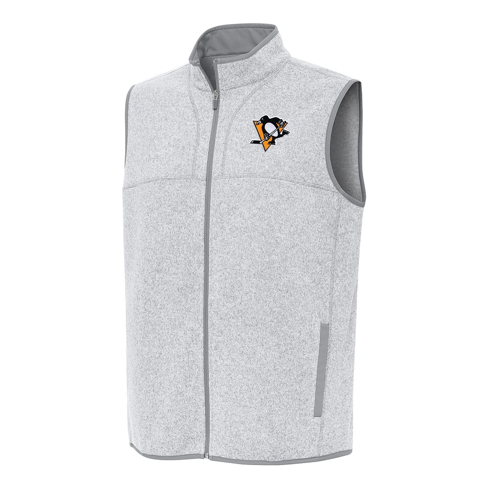 Men's Antigua Heather Gray Pittsburgh Penguins Fortune Full-Zip Vest