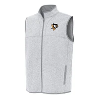 Men's Antigua Heather Gray Pittsburgh Penguins Fortune Full-Zip Vest