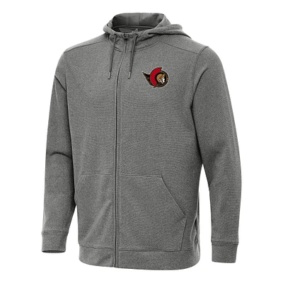 Men's Antigua Heather Black Ottawa Senators Effortless Full-Zip Hoodie Jacket