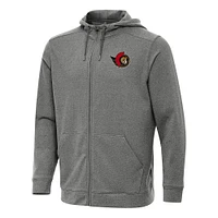 Men's Antigua Heather Black Ottawa Senators Effortless Full-Zip Hoodie Jacket