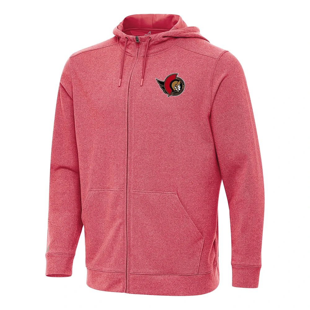 Men's Antigua Heather Red Ottawa Senators Effortless Full-Zip Hoodie Jacket