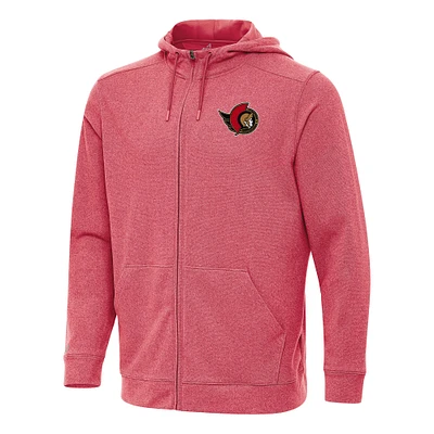Men's Antigua Heather Red Ottawa Senators Effortless Full-Zip Hoodie Jacket