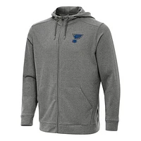 Men's Antigua Heather Black St. Louis Blues Effortless Full-Zip Hoodie Jacket