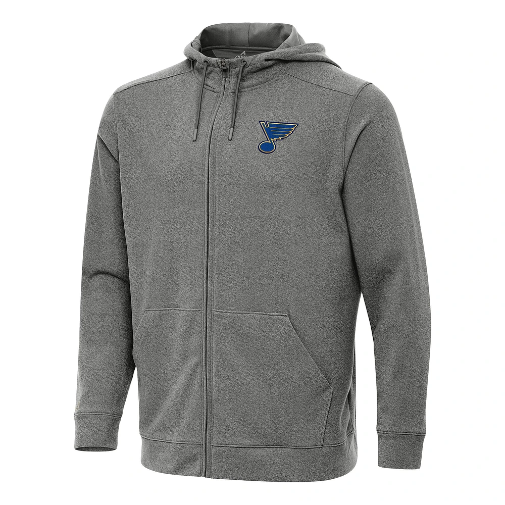 Men's Antigua Heather Black St. Louis Blues Effortless Full-Zip Hoodie Jacket