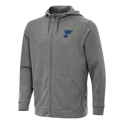 Men's Antigua Heather Black St. Louis Blues Effortless Full-Zip Hoodie Jacket
