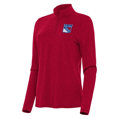 Women's Antigua  Heather Red New York Rangers Bright Quarter-Zip Top
