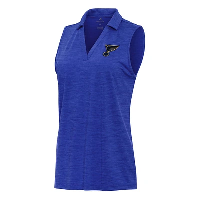Women's Antigua Heather St. Louis Blues Layout Sleeveless V-Neck Polo
