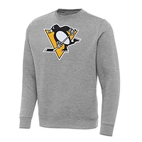 Men's Antigua Heather Gray Pittsburgh Penguins Big & Tall Victory Crewneck Pullover Sweatshirt