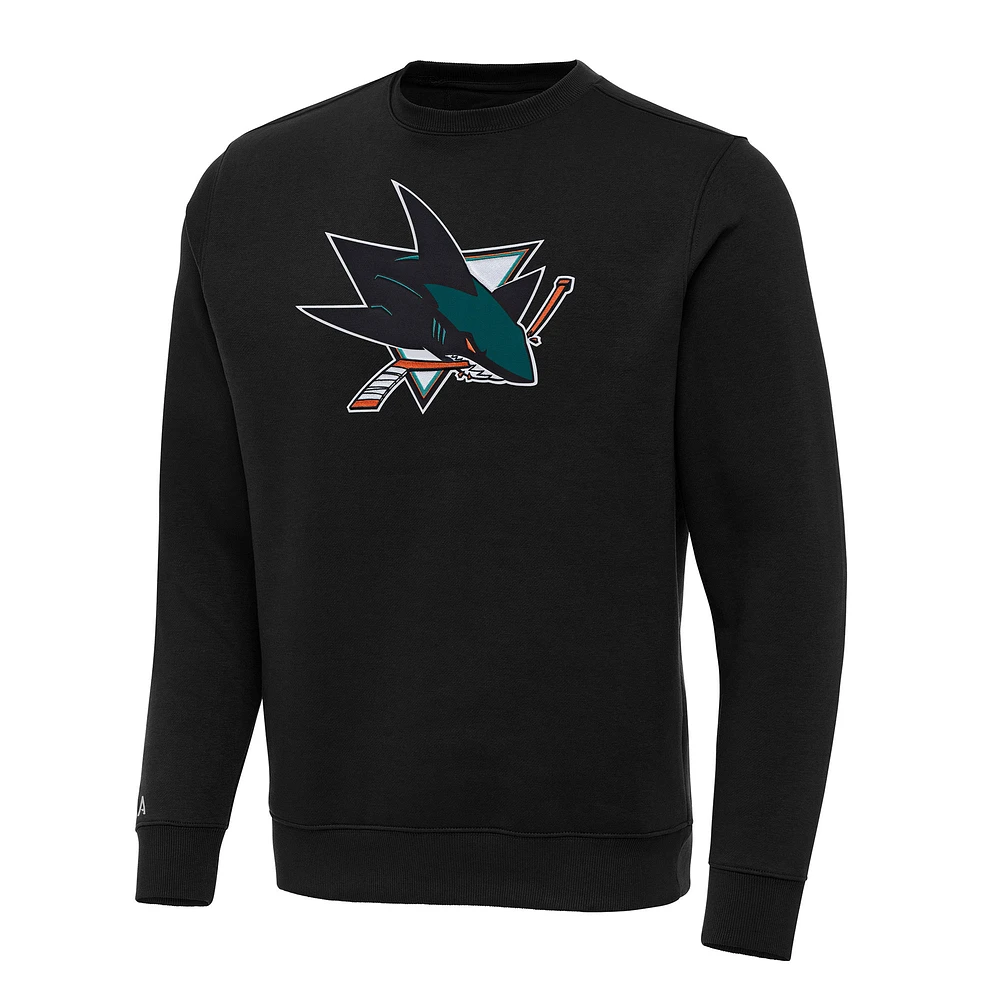 Men's Antigua Black San Jose Sharks Big & Tall Victory Crewneck Pullover Sweatshirt