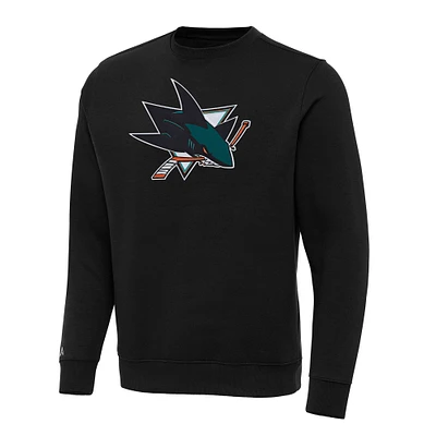 Men's Antigua Black San Jose Sharks Big & Tall Victory Crewneck Pullover Sweatshirt