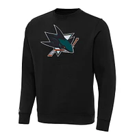 Men's Antigua Black San Jose Sharks Big & Tall Victory Crewneck Pullover Sweatshirt