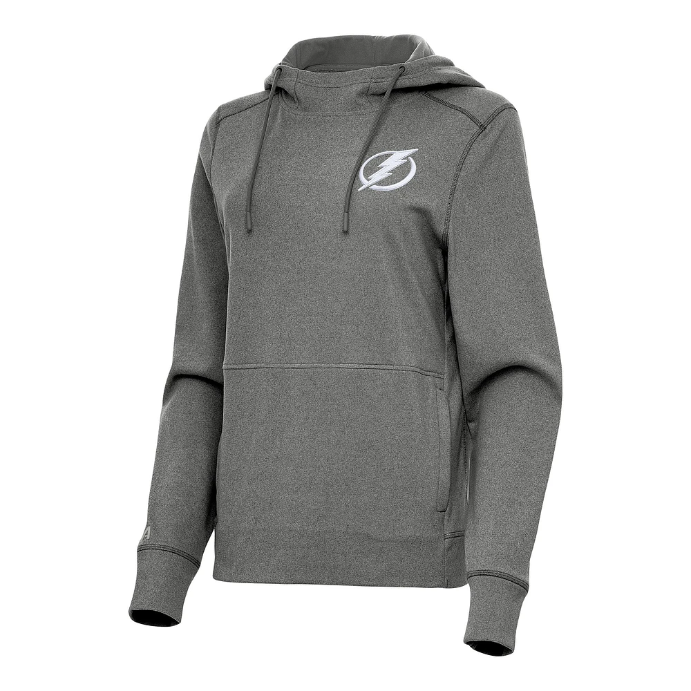 Women's Antigua Heather Black Tampa Bay Lightning Justice Pullover Hoodie