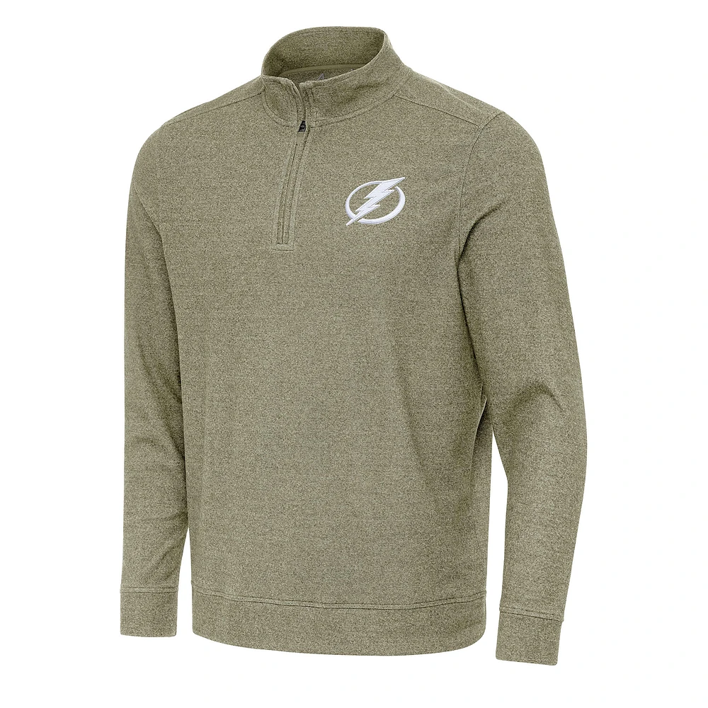 Men's Antigua Olive Tampa Bay Lightning Subtle Quarter-Zip Sweatshirt