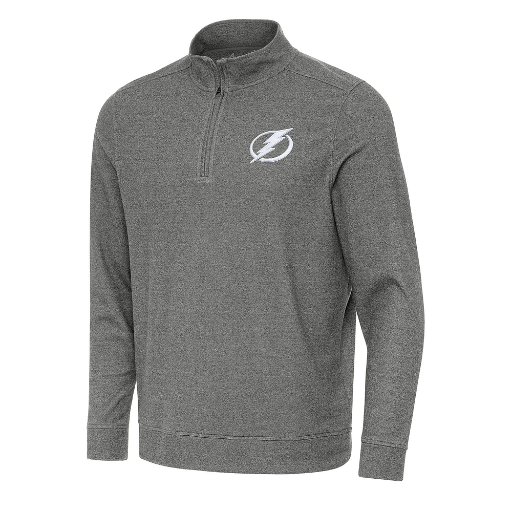 Men's Antigua Heather Black Tampa Bay Lightning Subtle Quarter-Zip Sweatshirt