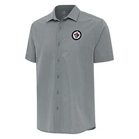 Men's Antigua  Gray Winnipeg Jets Activate Woven Short Sleeve Button-Up Shirt
