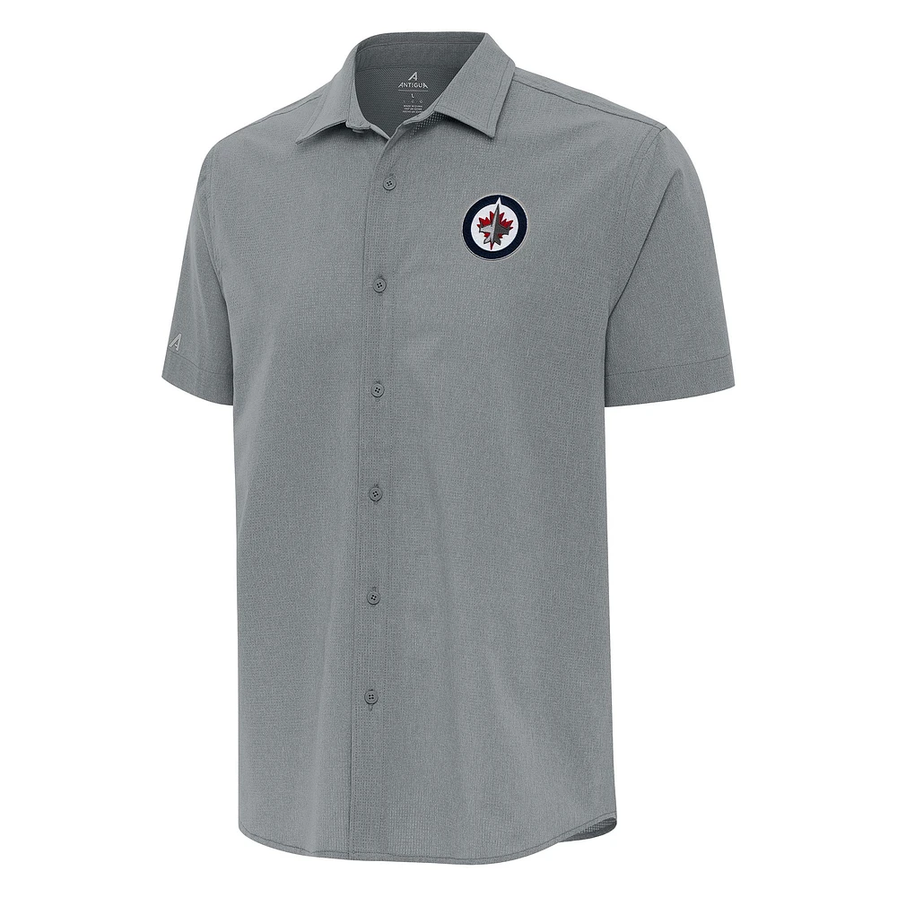 Men's Antigua Gray Winnipeg Jets Activate Woven Short Sleeve Button-Up Shirt