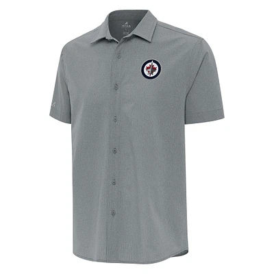 Men's Antigua  Gray Winnipeg Jets Activate Woven Short Sleeve Button-Up Shirt