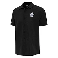 Men's Antigua  Black Toronto Maple Leafs Activate Woven Short Sleeve Button-Up Shirt