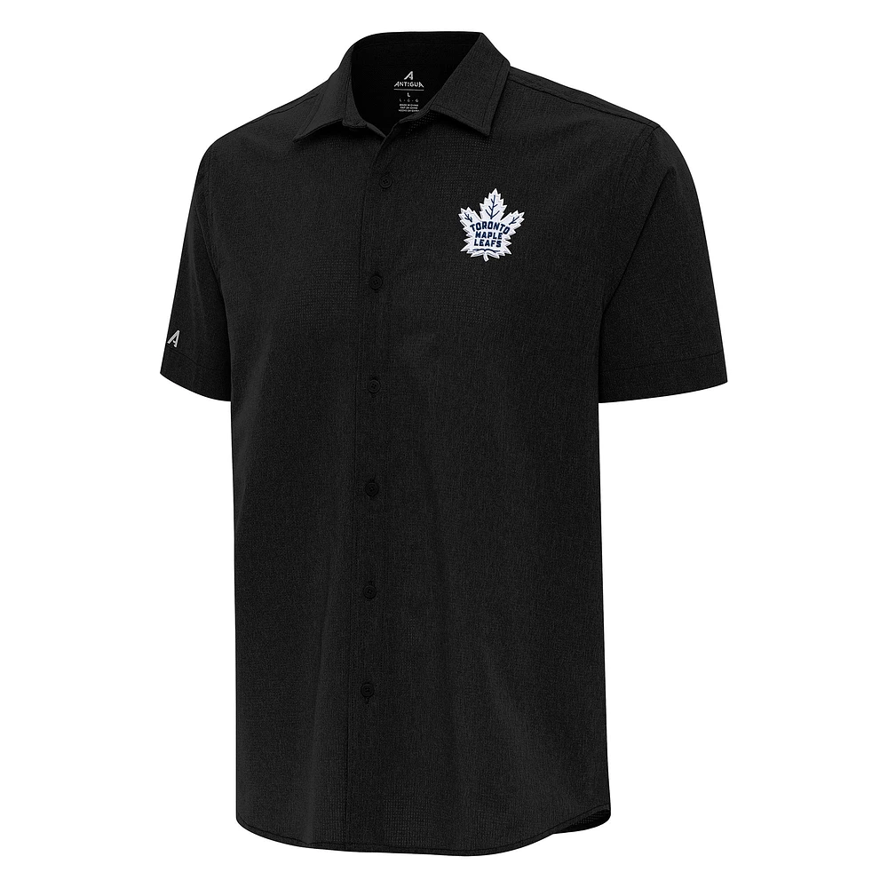 Men's Antigua Black Toronto Maple Leafs Activate Woven Short Sleeve Button-Up Shirt