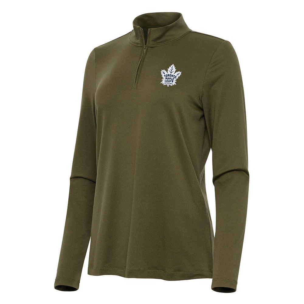 Women's Antigua Olive Toronto Maple Leafs Reprocess Quarter-Zip Top