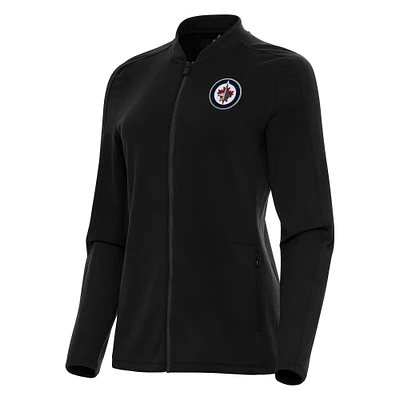 Women's Antigua Black Winnipeg Jets Continual Full-Zip Jacket