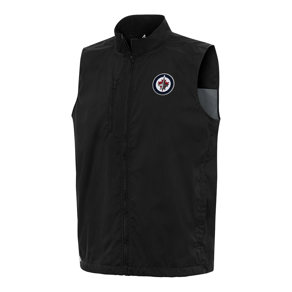Men's Antigua Black Winnipeg Jets Brisk Full-Zip Vest