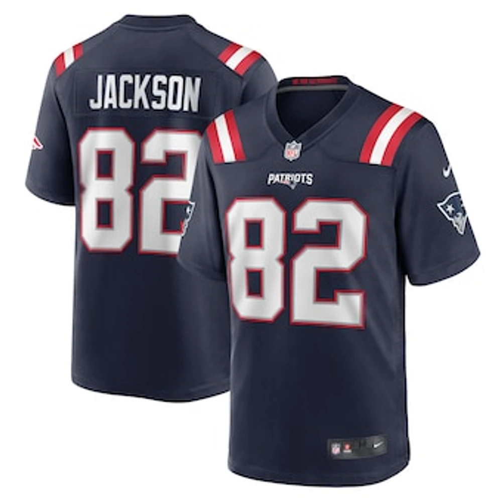 Men's Nike JaQuae Jackson  Navy New England Patriots Game Jersey