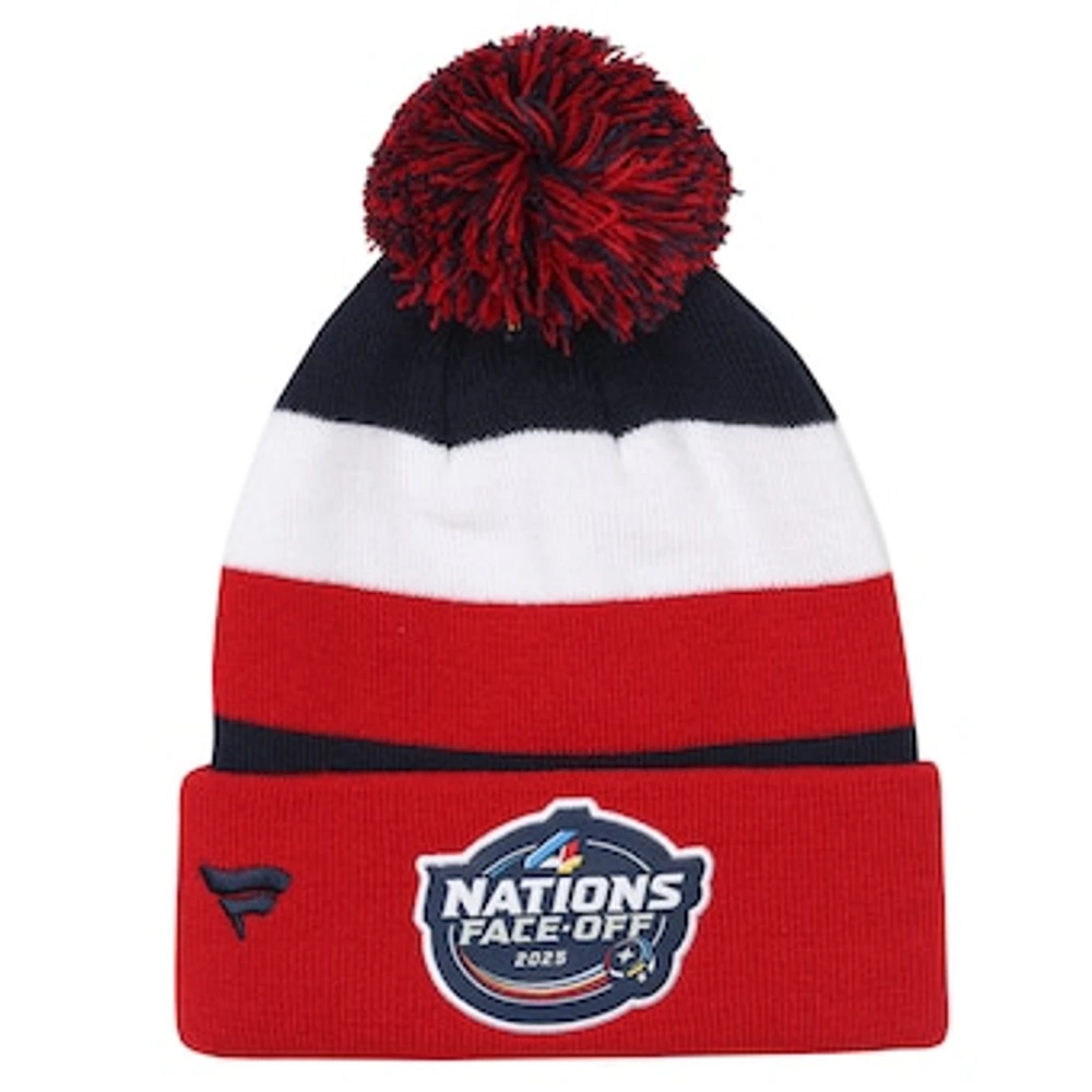 Youth Fanatics Red/Navy USA 2025 4 Nations Face-Off Cuffed Knit Hat with Pom