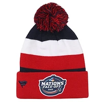 Youth Fanatics Red/Navy USA 2025 4 Nations Face-Off Cuffed Knit Hat with Pom