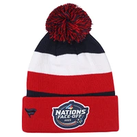 Youth Fanatics Red/Navy USA 2025 4 Nations Face-Off Cuffed Knit Hat with Pom