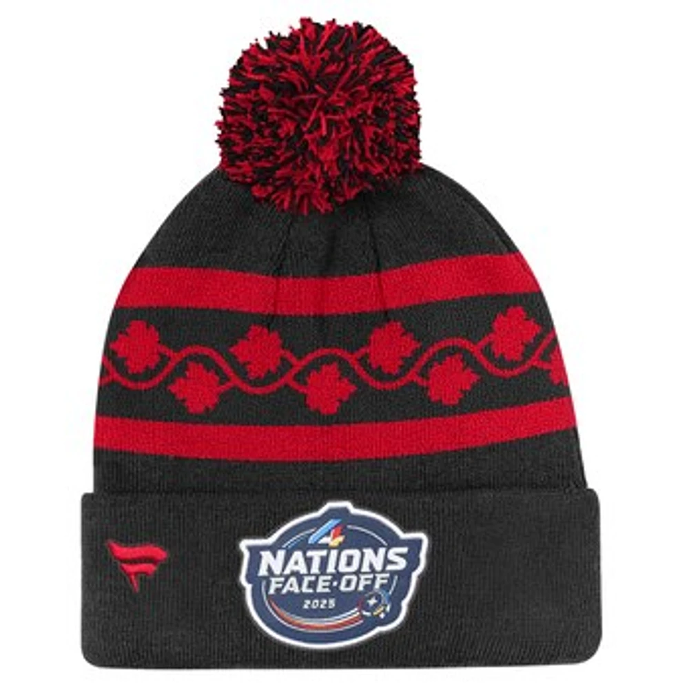 Youth Fanatics Black/Red Canada 2025 4 Nations Face-Off Cuffed Knit Hat with Pom